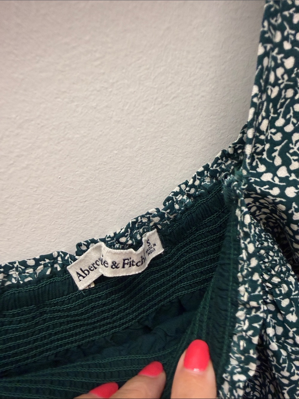 Abercrombie & Fitch long sleeve green floral mini dress, small - Picture 4 of 8